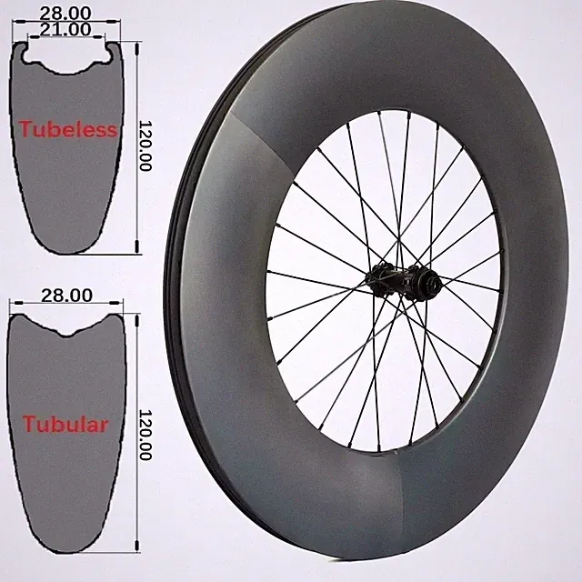 700C 120mm Depth Carbon Road Track TT Bicycle Wheelset Tubeless Tubular