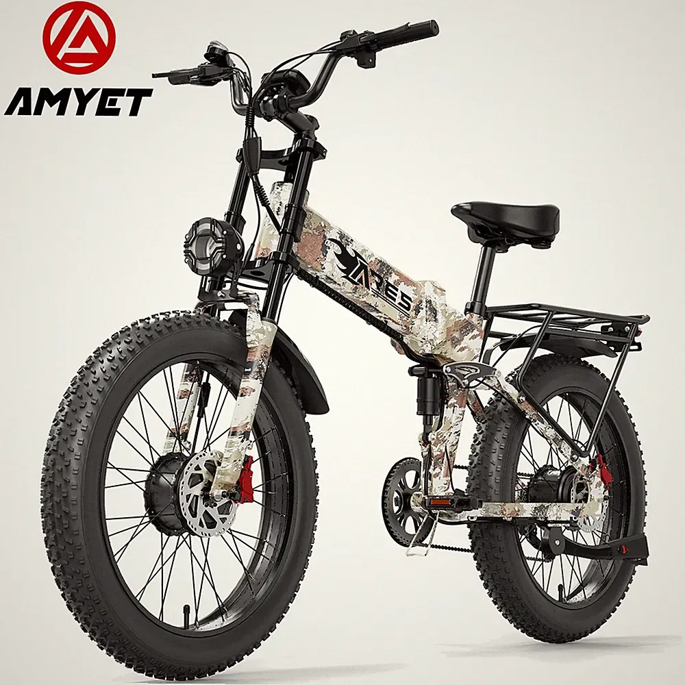 AMYET 2000W Dual Motor Folding Electric Bike 24" Fat Tire 32MPH Mountain Ebike