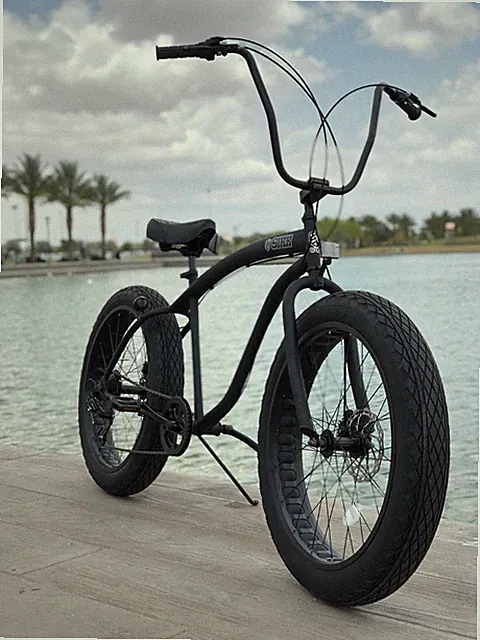MENS SIKK UFO 7 SPEED FAT TIRE BEACH CRUISER BICYCLE BLACK FRAME BLACK WHEELS